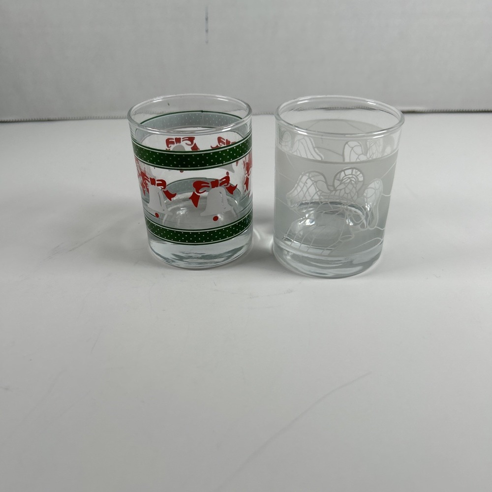Lot 2‎ Vintage 80's Glass Votive Candle Holders Christmas Angel Bells